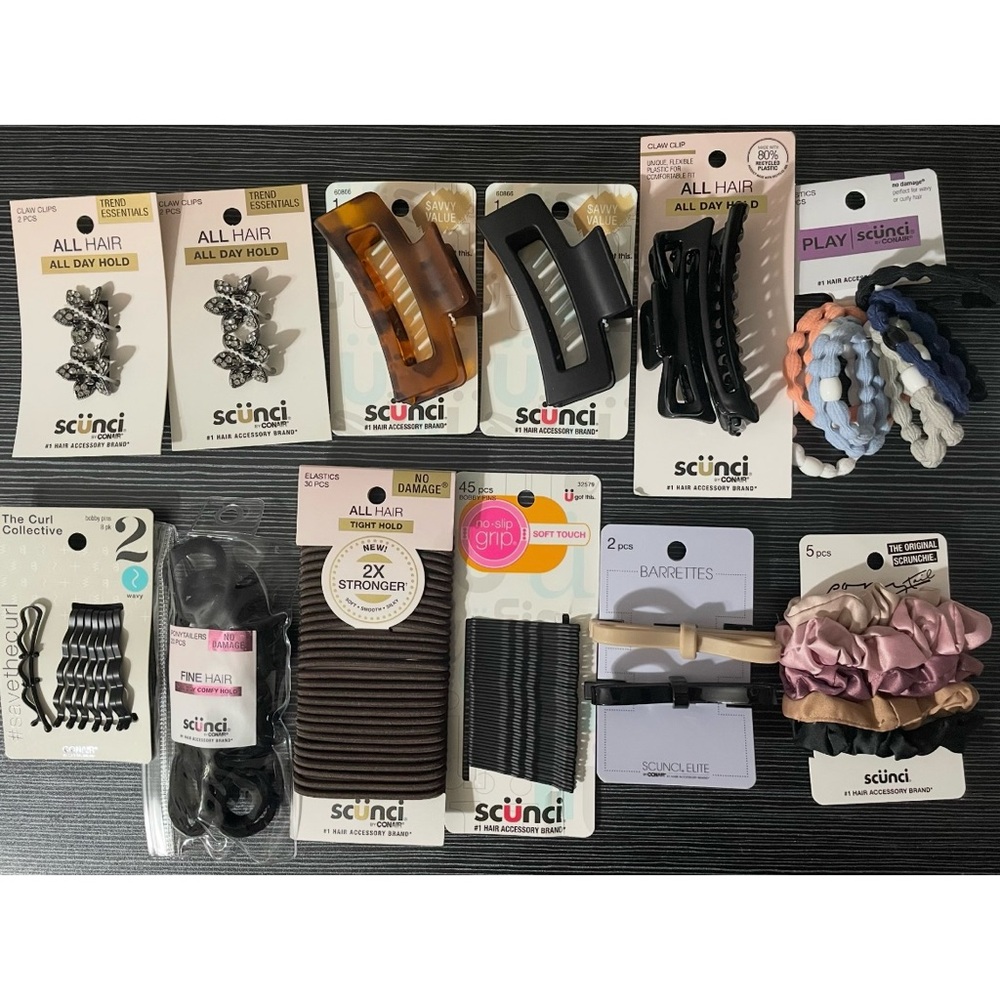 12pc Scunci & Conair Hair Accessories Bundle – Clips, Scrunchies, Elastics